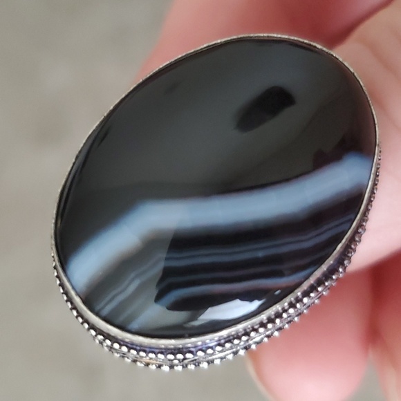 New Black Botswana Agate 925 Silver Ring. - Picture 16 of 16